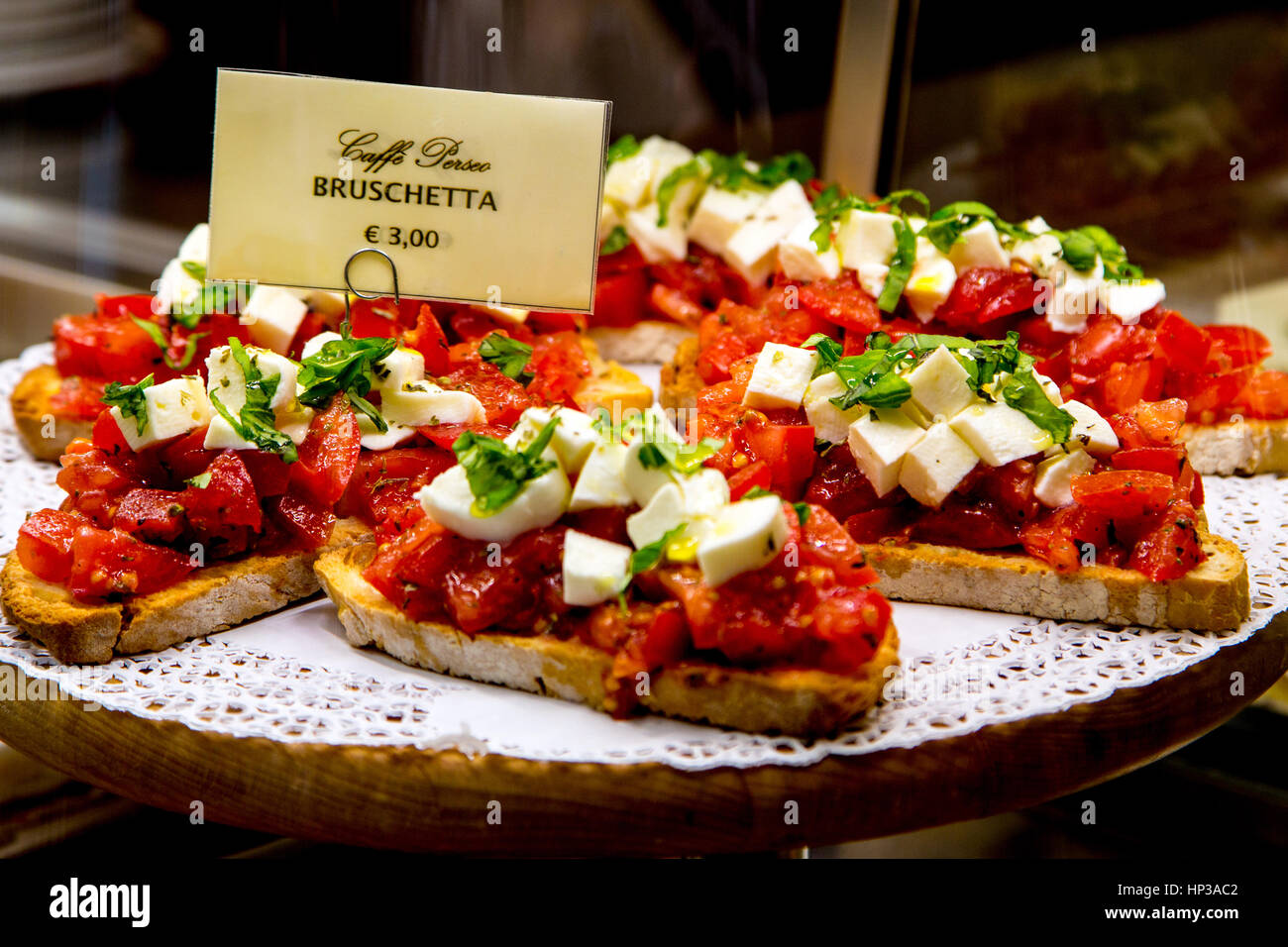 Bruschetta displayed in cafe in Florence Stock Photo