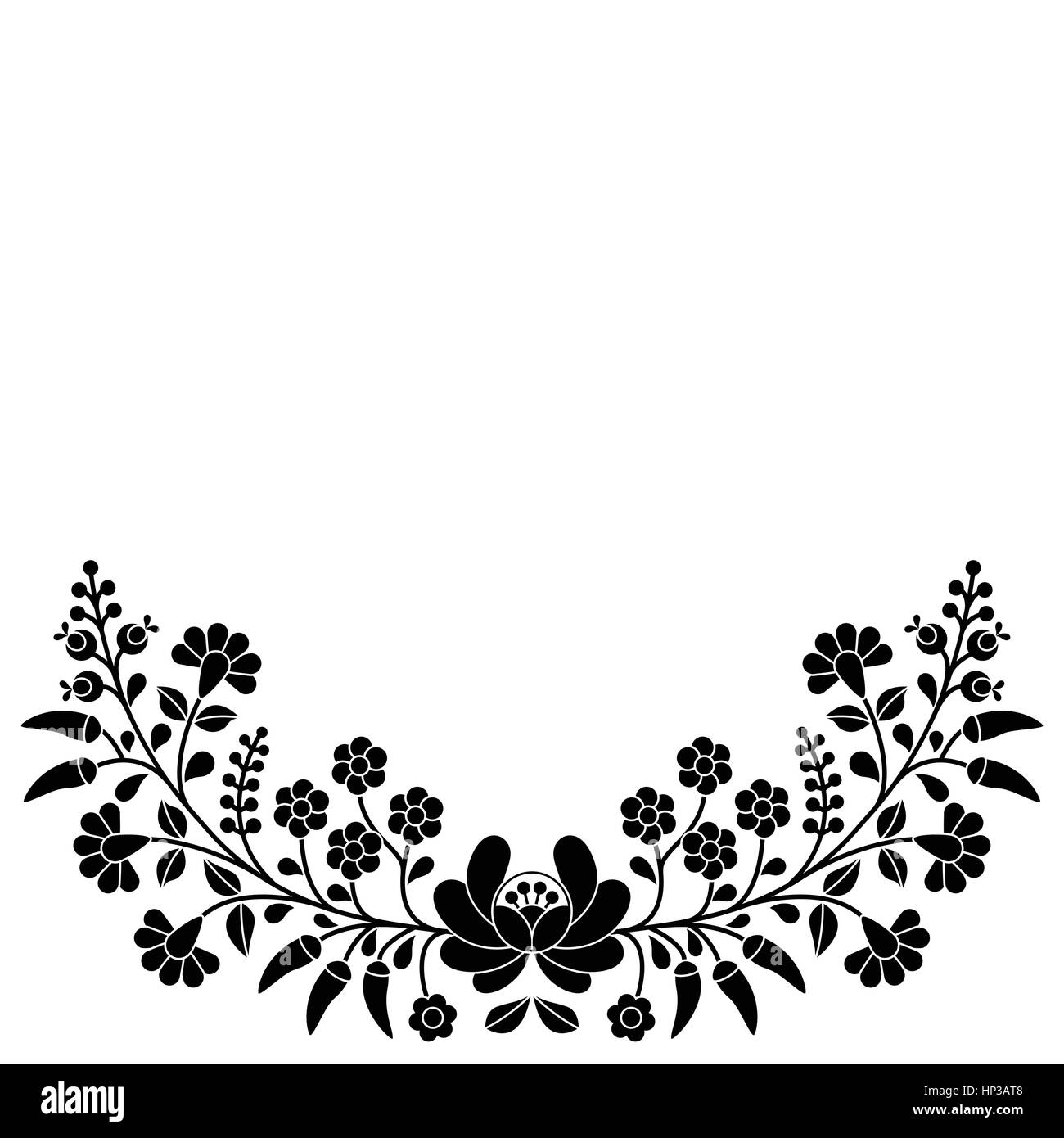 Hungarian black floral folk pattern - Kalocsai embroidery with flowers ...