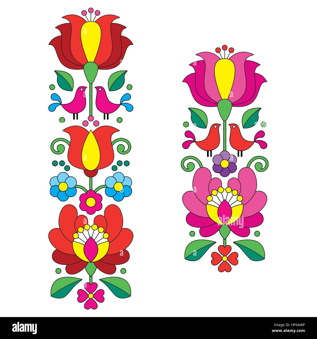 Seamless Kalocsai embroidery - Hungarian floral folk art pattern Stock Vector