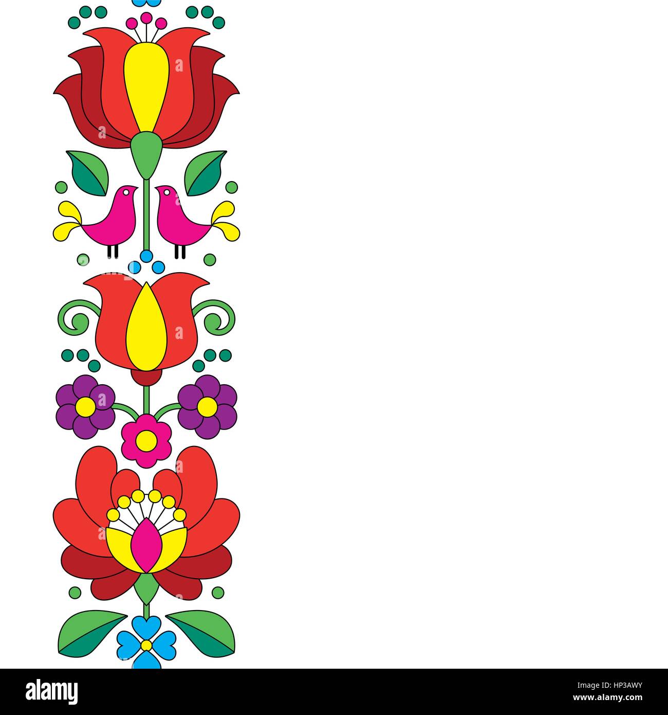 Seamless Kalocsai embroidery - Hungarian floral folk art pattern Stock Vector