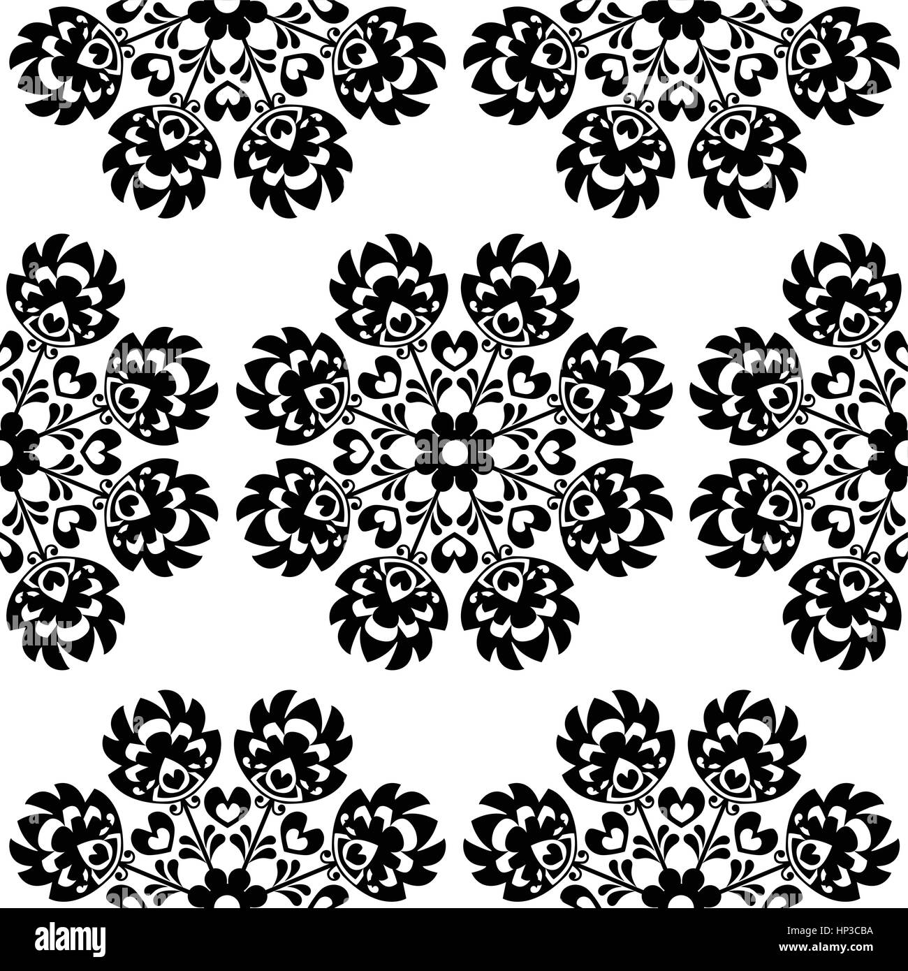 Seamless floral Polish folk art pattern - wzory lowickie, wycinanki