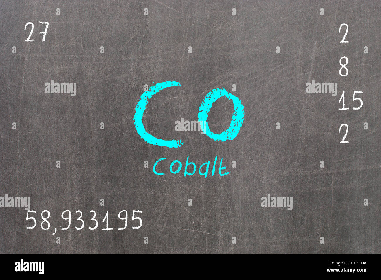 Isolated blackboard with periodic table, Cobalt, chemistry Stock Photo