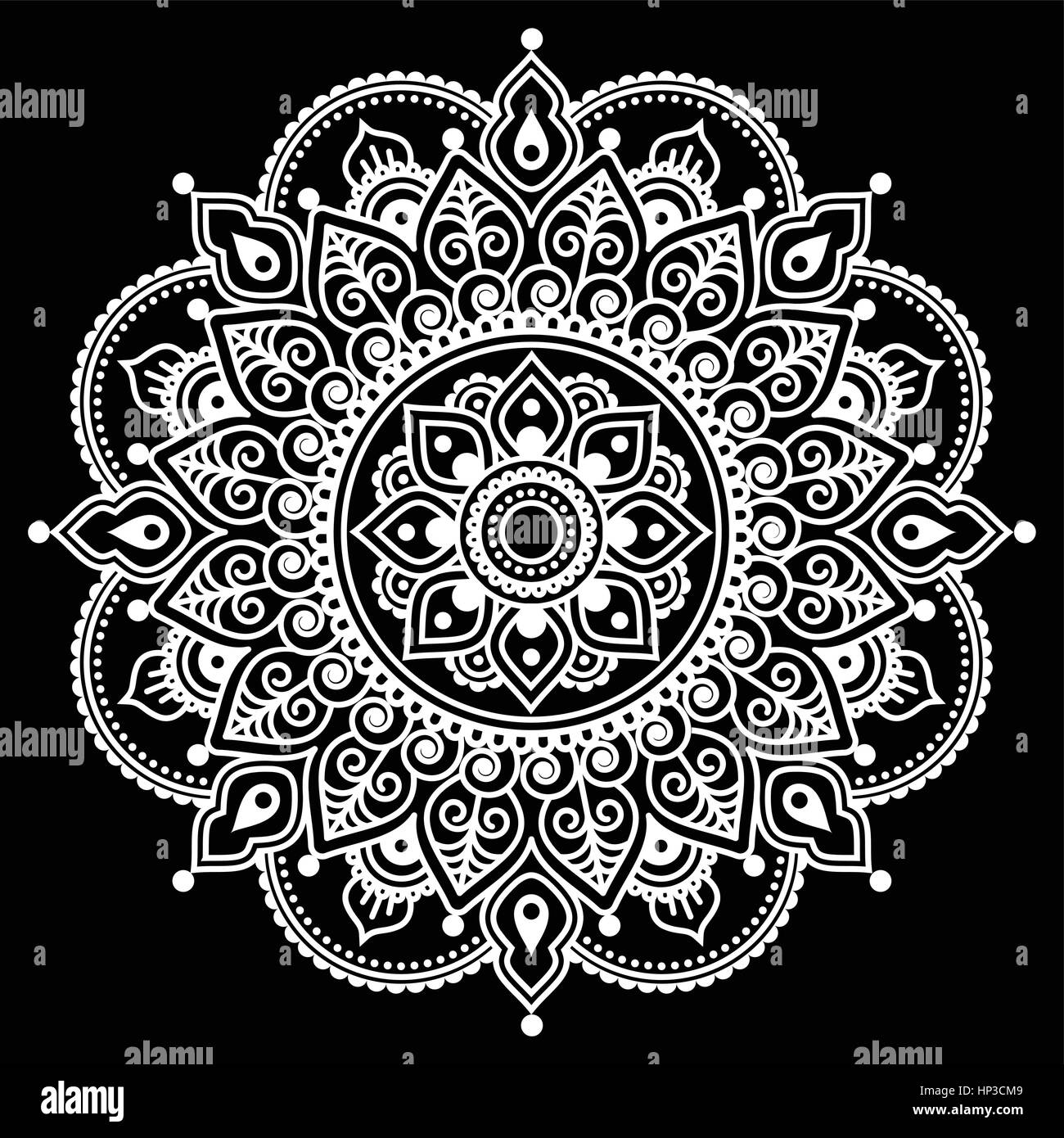 Mehndi, Indian Henna tattoo white pattern on black background Stock Vector  Image & Art - Alamy