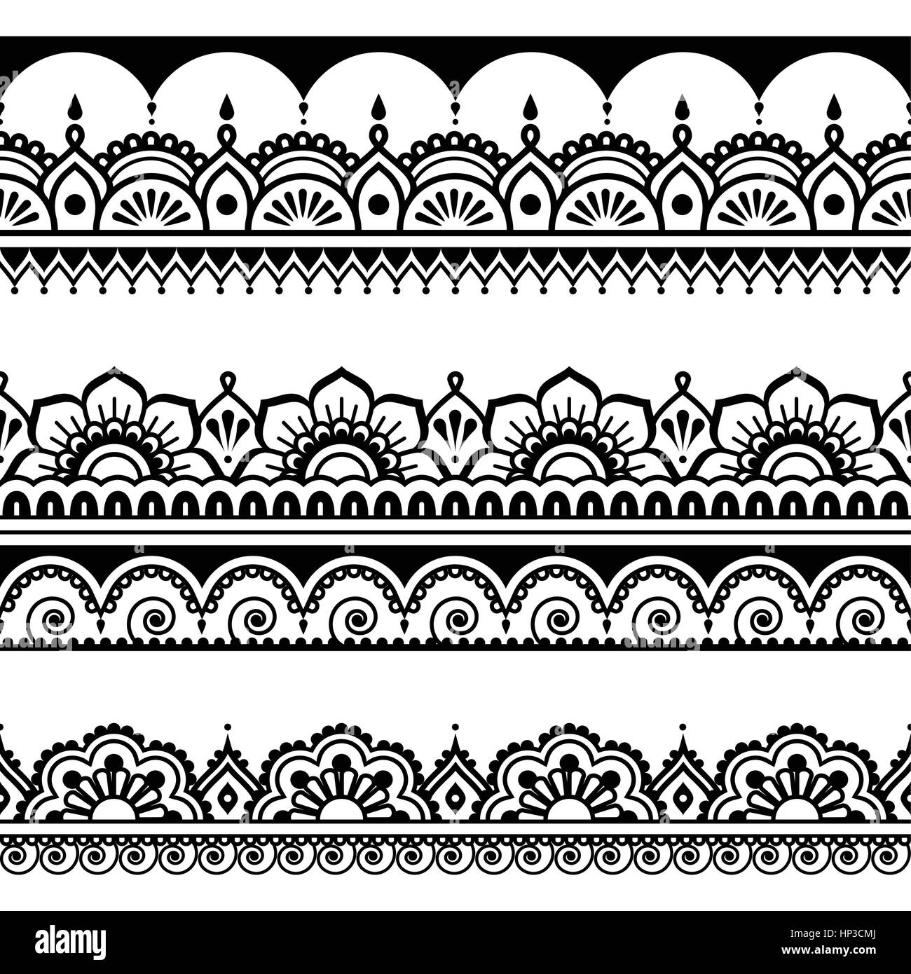 Indian seamless pattern, design elements - Mehndi tattoo style Stock ...