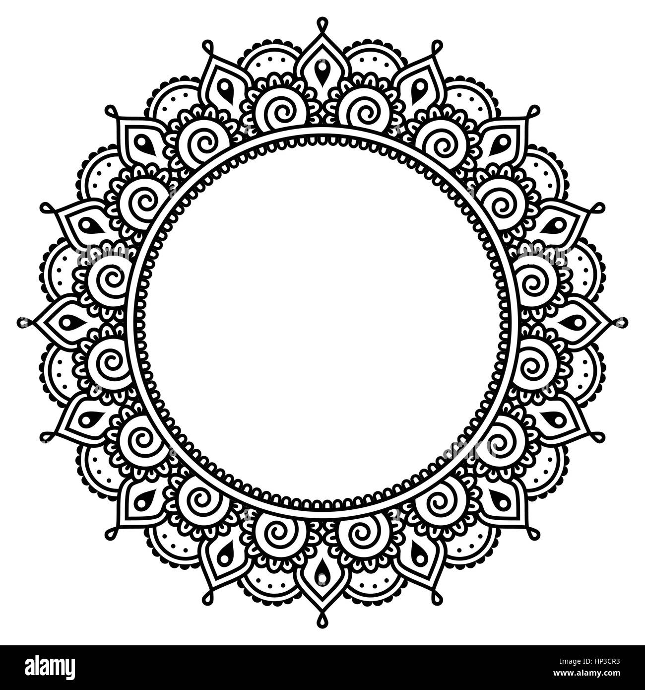 Mehndi, Indian Henna tattoo round pattern. vector ornament - orient traditional style on white Stock Vector