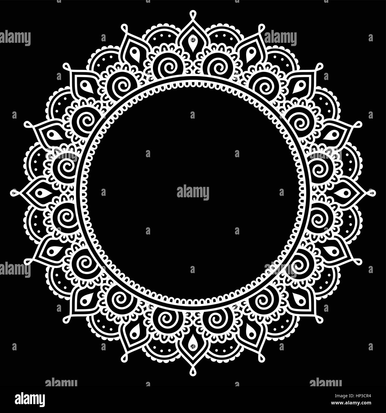 Mehndi, Indian Henna tattoo round white pattern on black Stock Vector Image  & Art - Alamy