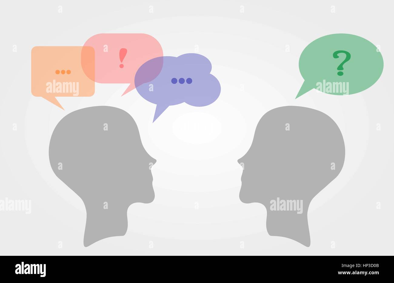 Interpersonal communication. Two heads representing people communicate  through speech bubbles. Talk, chat, conversation, meeting, arguing,  listening Stock Vector Image & Art - Alamy