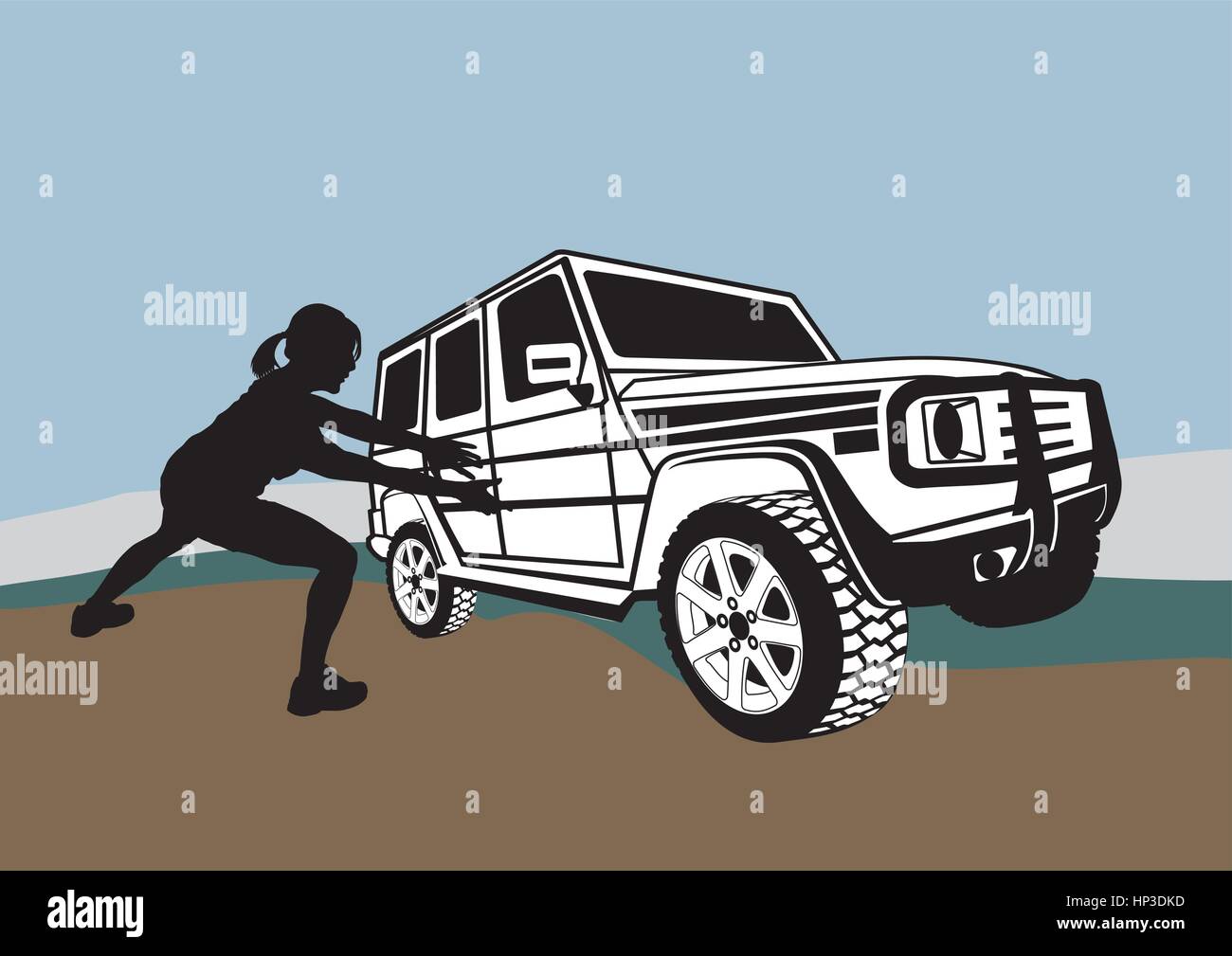 vector illustration off road car in overcoming obstacles Stock Vector