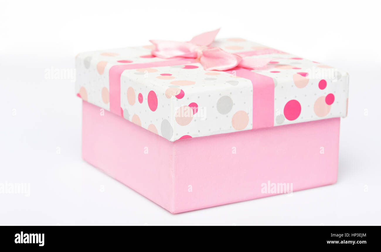 Pink gift box isolated on white background. One present box for love Stock Photo