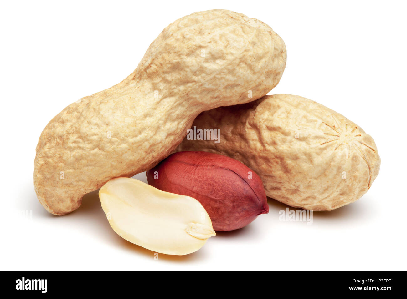 Closeup of peanuts, isolated on the white background, clipping path included. Stock Photo