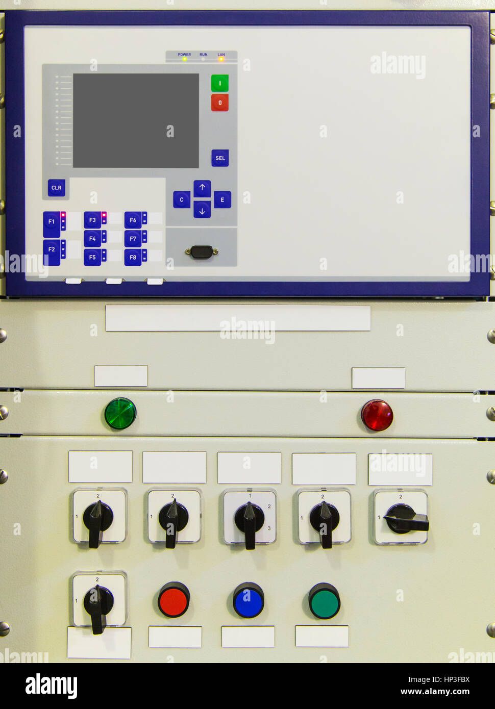 Electrical control panel with electronic devices in modern electrical ...