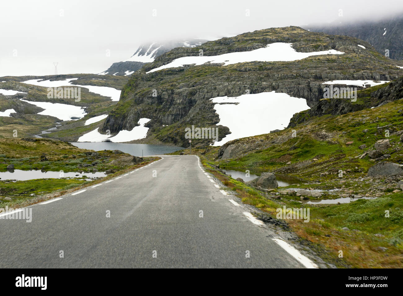 The famous Aurlandsfjellet is a touristic route between Aurlandsvangen and Lærdalsøyri. Known as the 'Snow Road' between the fjords Stock Photo