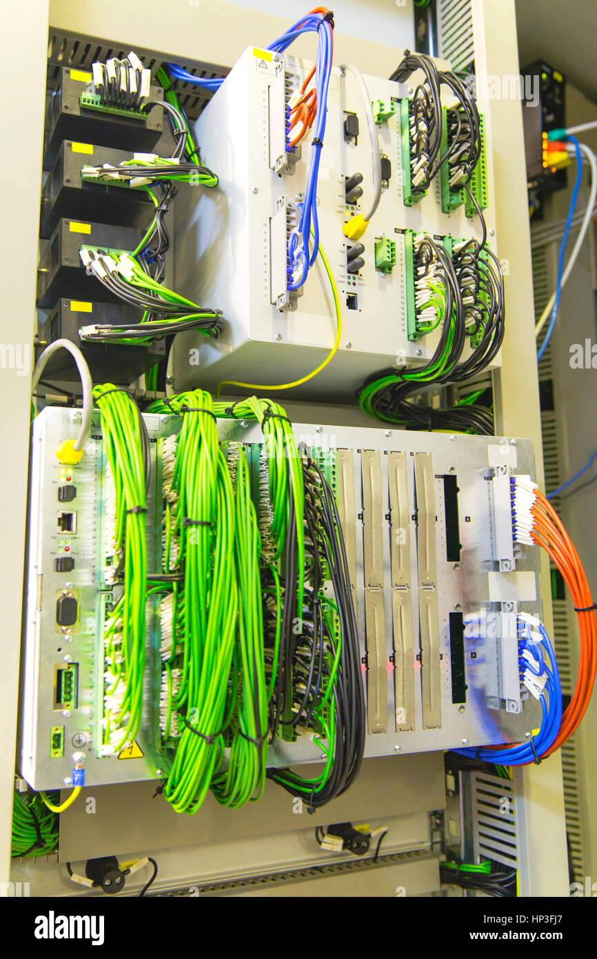 Industrial electrical panel with electronic devices for relay