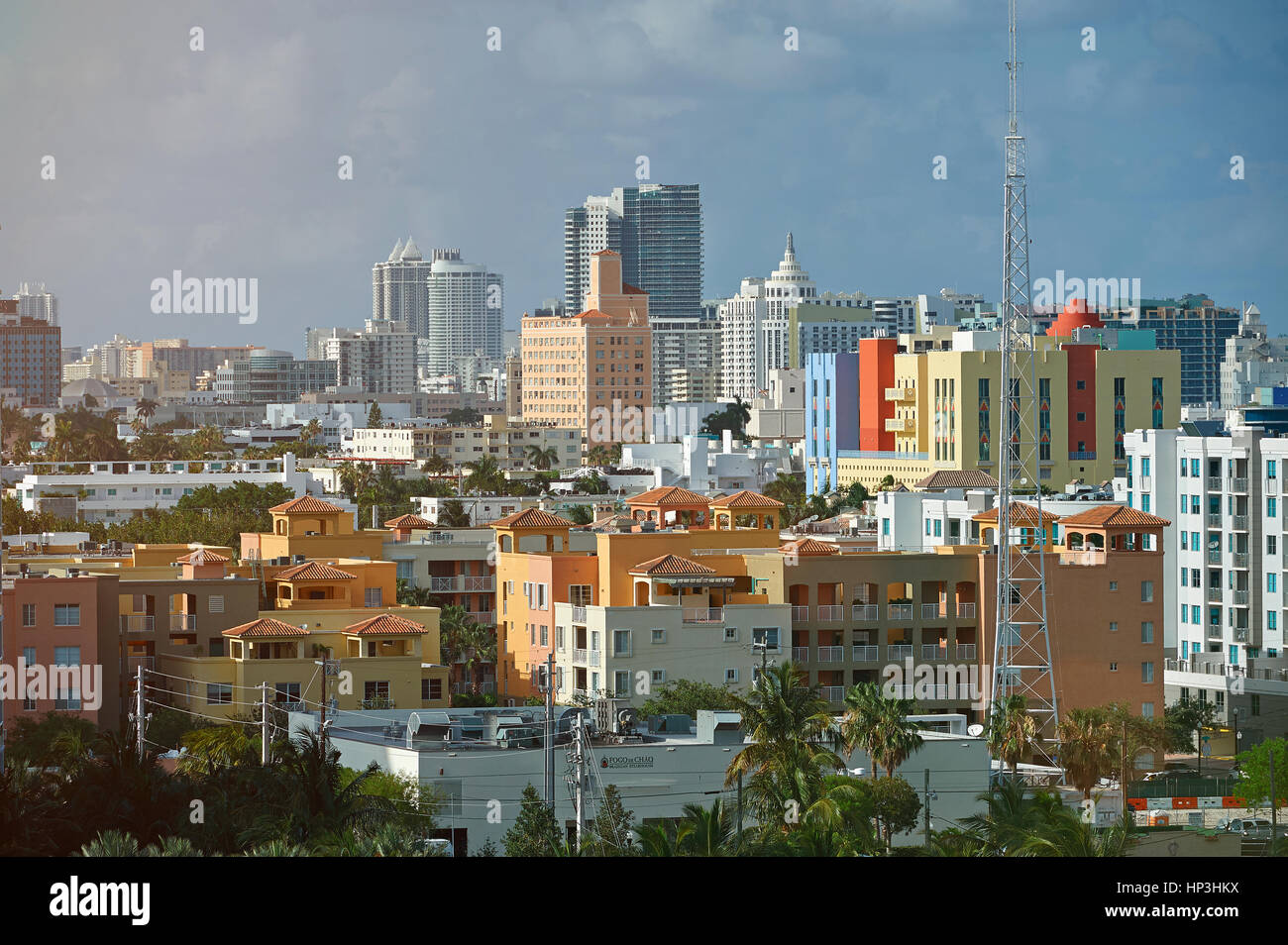Colorful homes in Miami city landscape. Cityscape of miami city Stock Photo