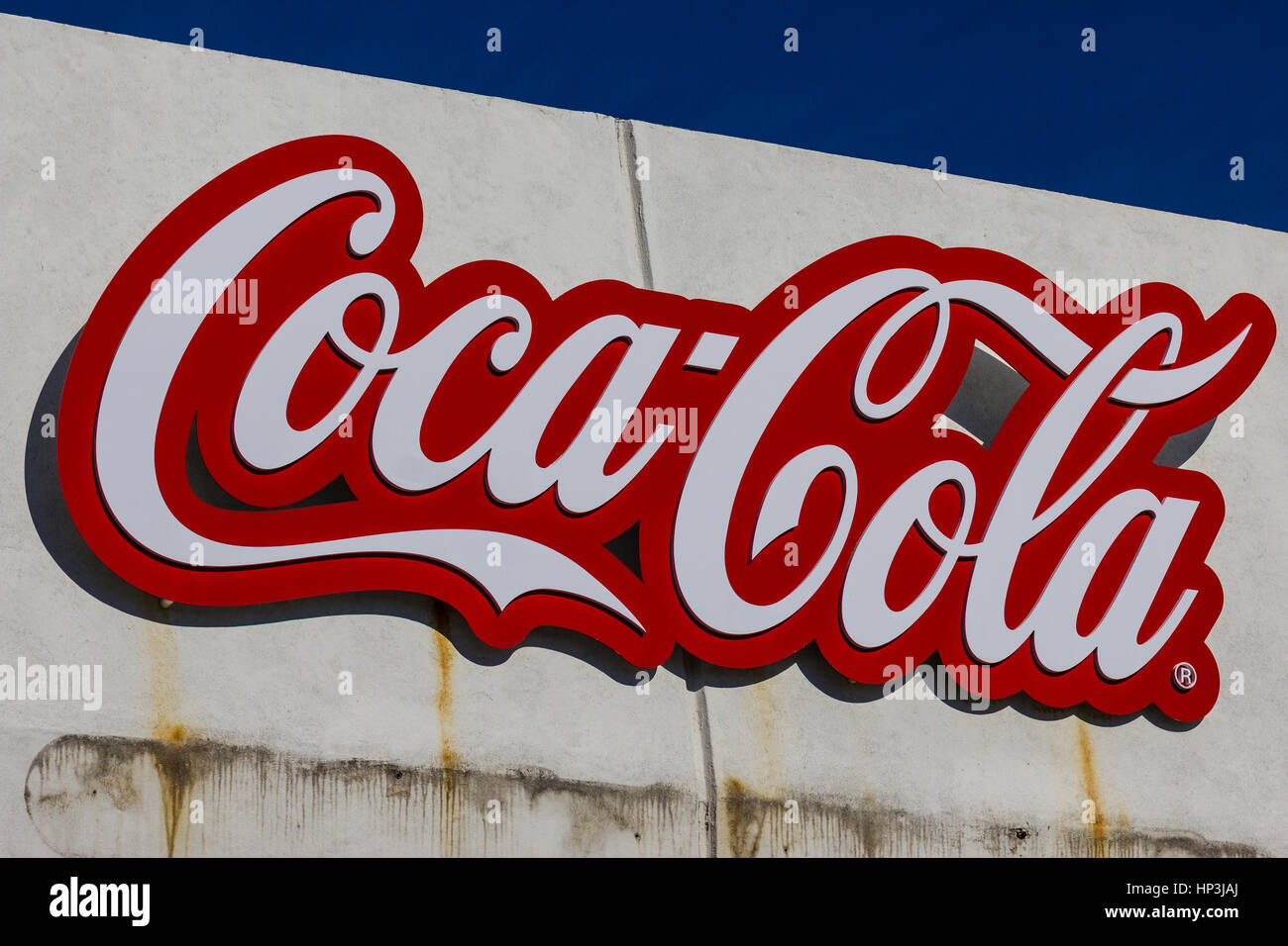 Indianapolis - Circa February 2017: Coca Cola Signage and Logo at IMS. Coke products are among the best selling soft drinks in the US XI Stock Photo