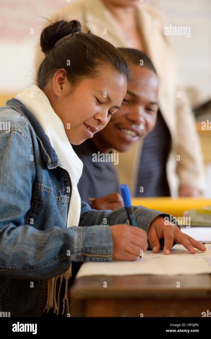 Training course for teachers, man and woman, Fianarantsoa, Madagascar Stock Photo