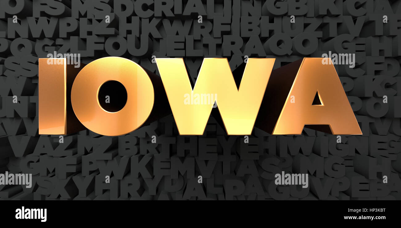 Iowa - Gold text on black background - 3D rendered royalty free stock ...