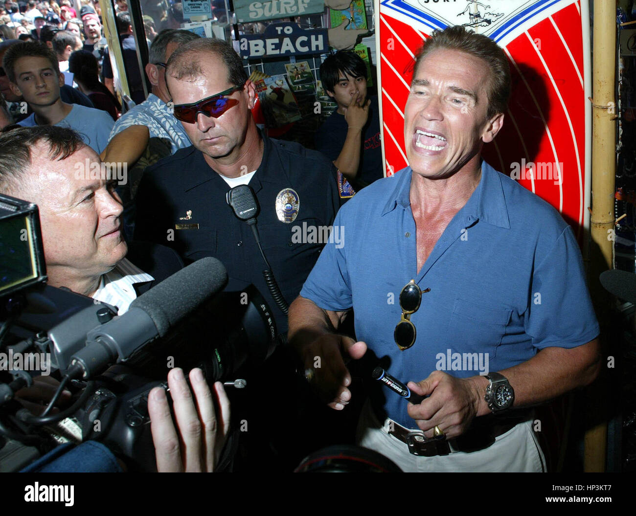California gubernatorial candidate Arnold Schwarzenegger talks to the