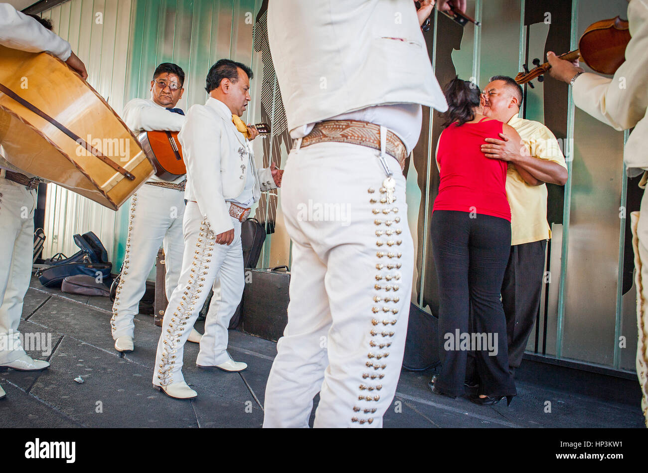 Mariachis playing music, Plaza Garibaldi, square, Mexico City, Mexico Stock Photo