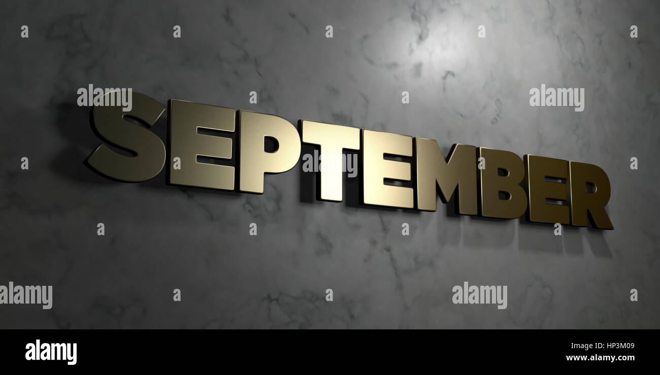 September - Gold sign mounted on glossy marble wall - 3D rendered ...