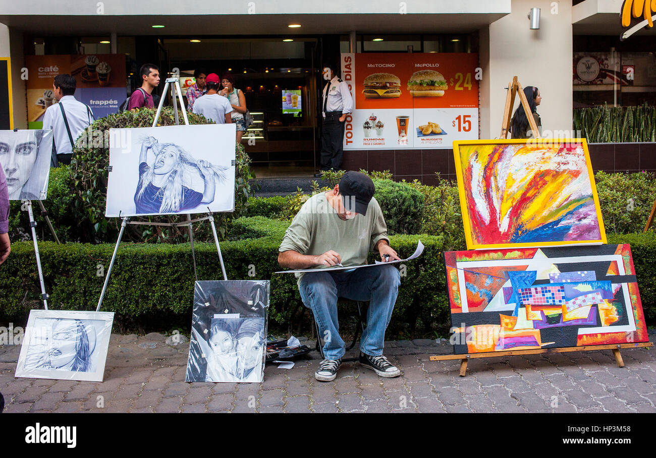 Street painter, Génova street, Pink zone, Mexico City, Mexico Stock Photo