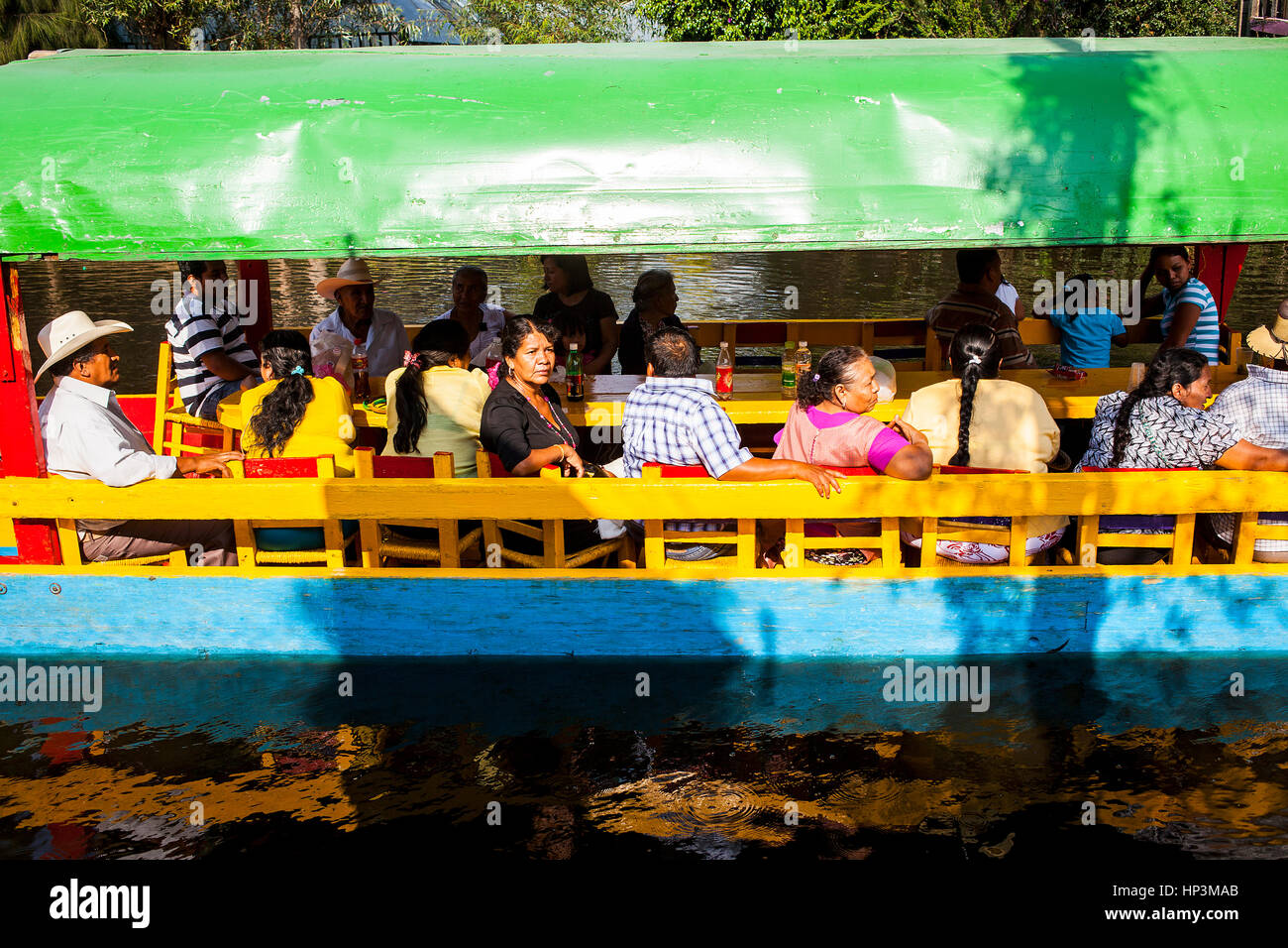 Trajinera on Canal, Xochimilco, Mexico City, Mexico Stock Photo