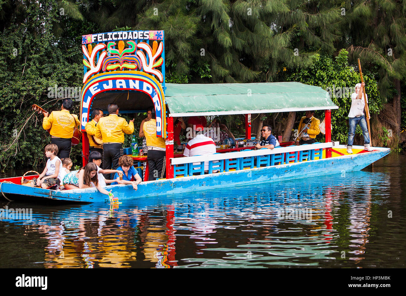 Trajineras on Canal, Xochimilco, Mexico City, Mexico Stock Photo