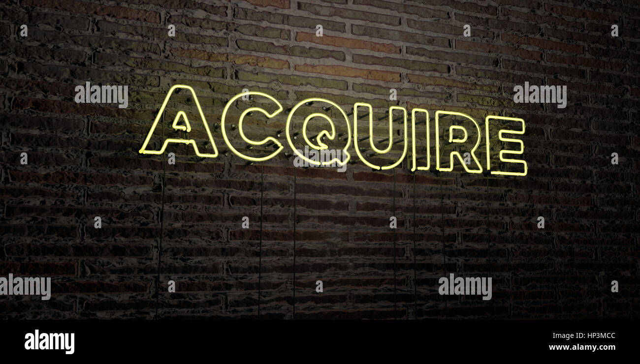 ACQUIRE -Realistic Neon Sign on Brick Wall background - 3D rendered ...