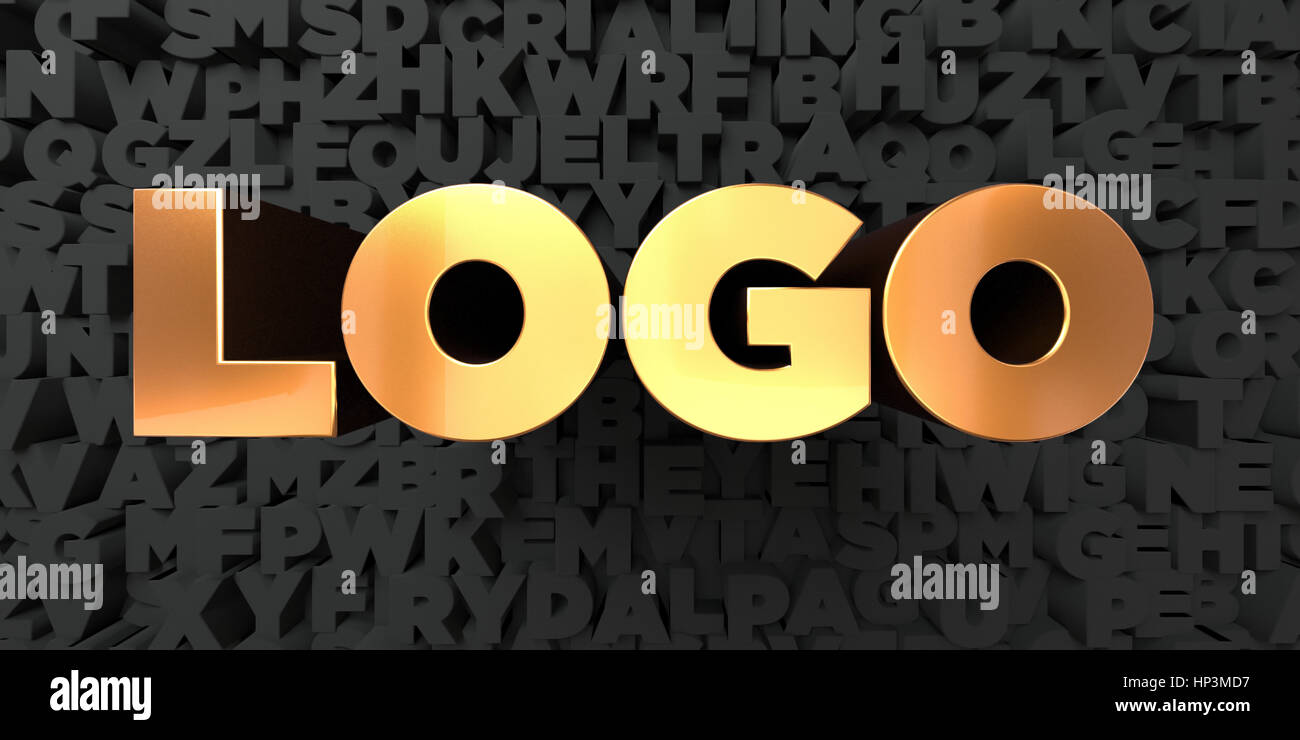 Logo - Gold text on black background - 3D rendered royalty free stock ...