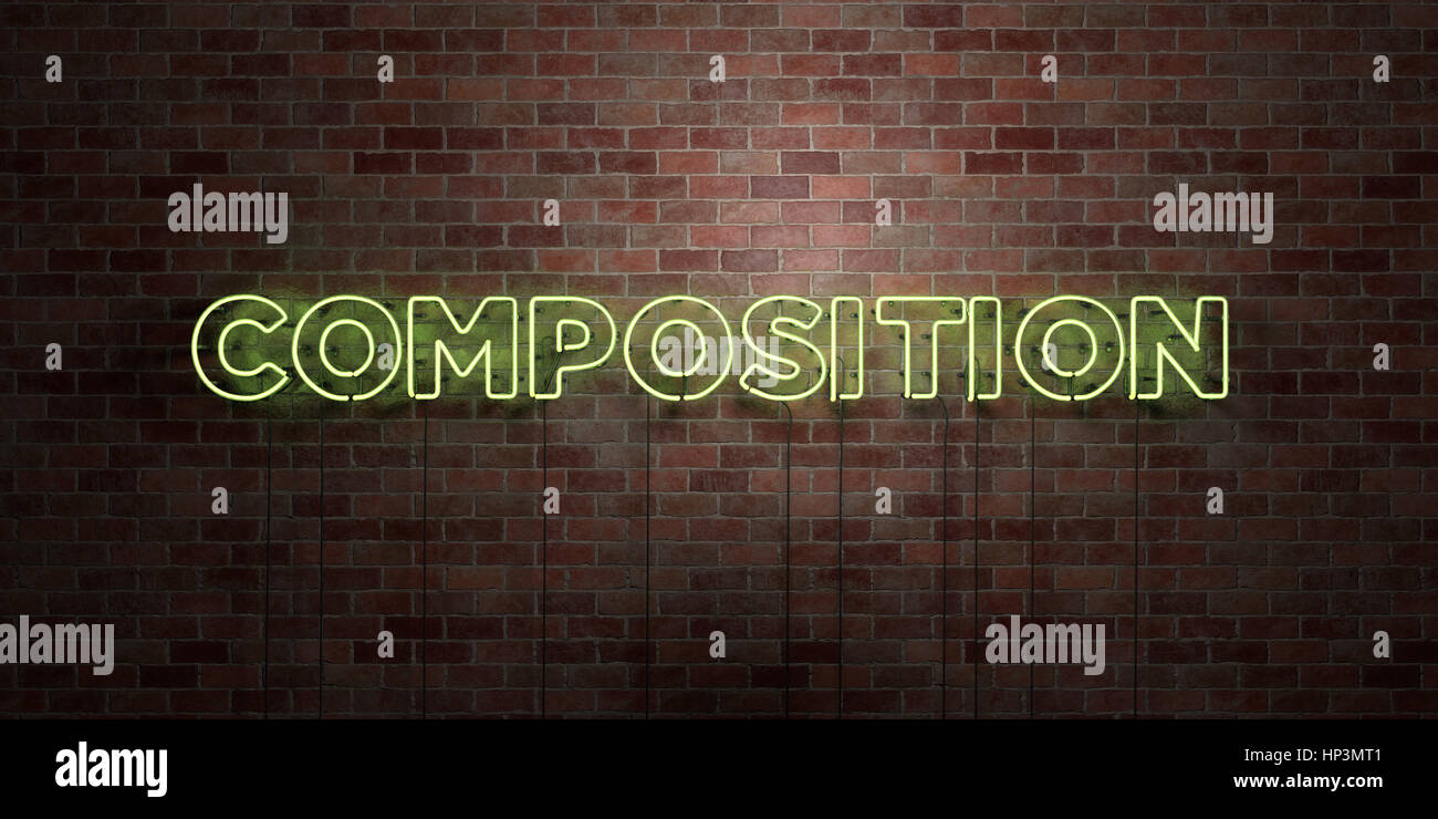 Componant Setting. Sign COMPOSITION - fluorescent Neon tube Sign on brickwork - Front view - 3D ...