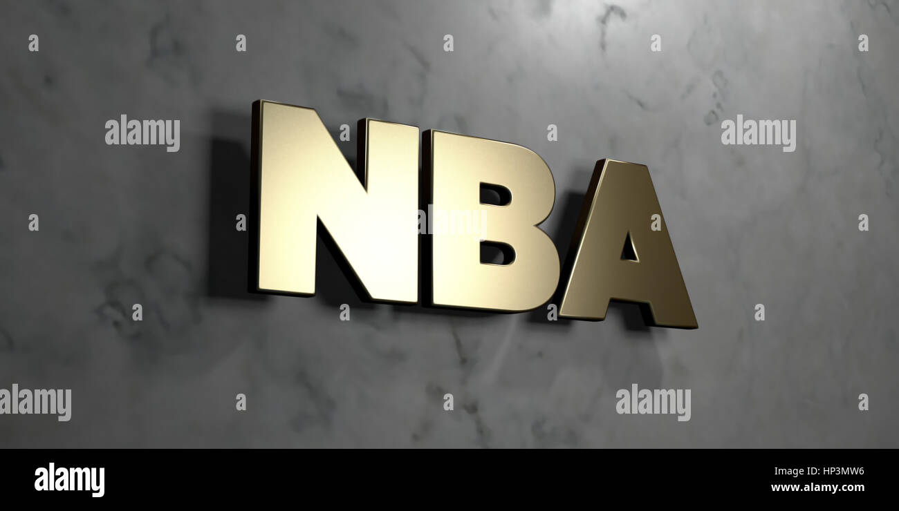 Nba - Gold sign mounted on glossy marble wall - 3D rendered royalty free stock illustration