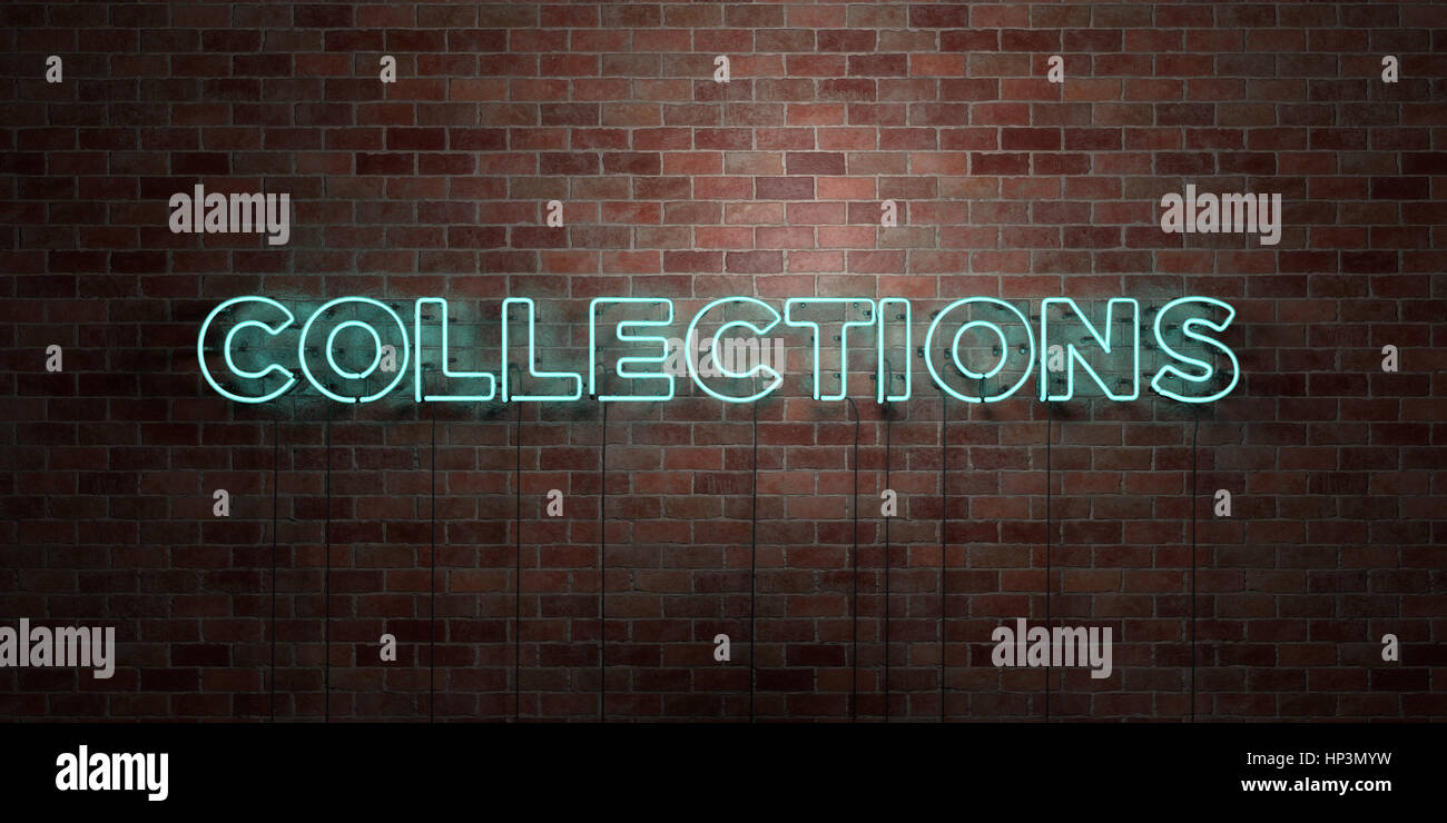 COLLECTIONS - fluorescent Neon tube Sign on brickwork - Front view - 3D ...