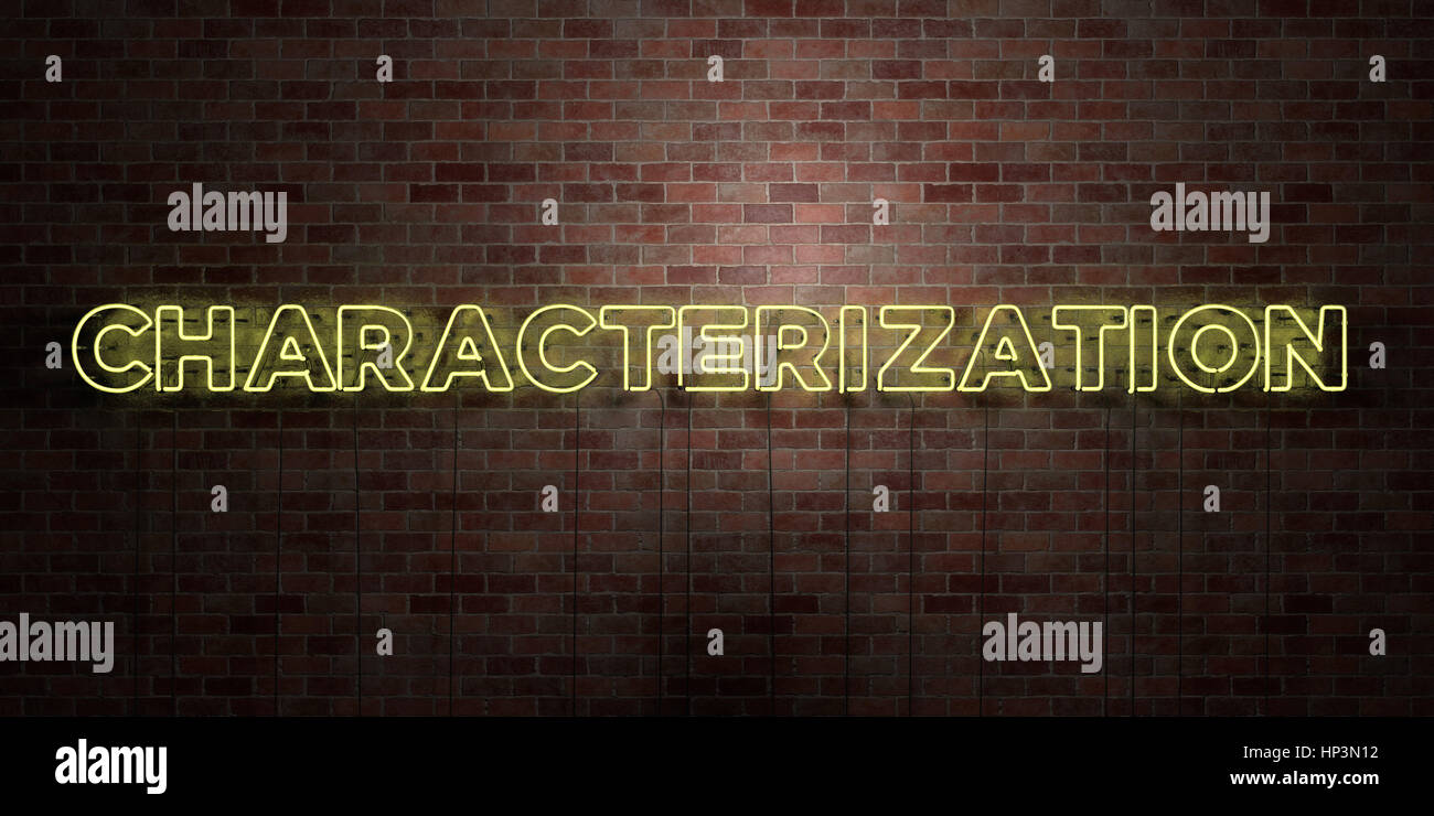 CHARACTERIZATION - fluorescent Neon tube Sign on brickwork - Front view ...