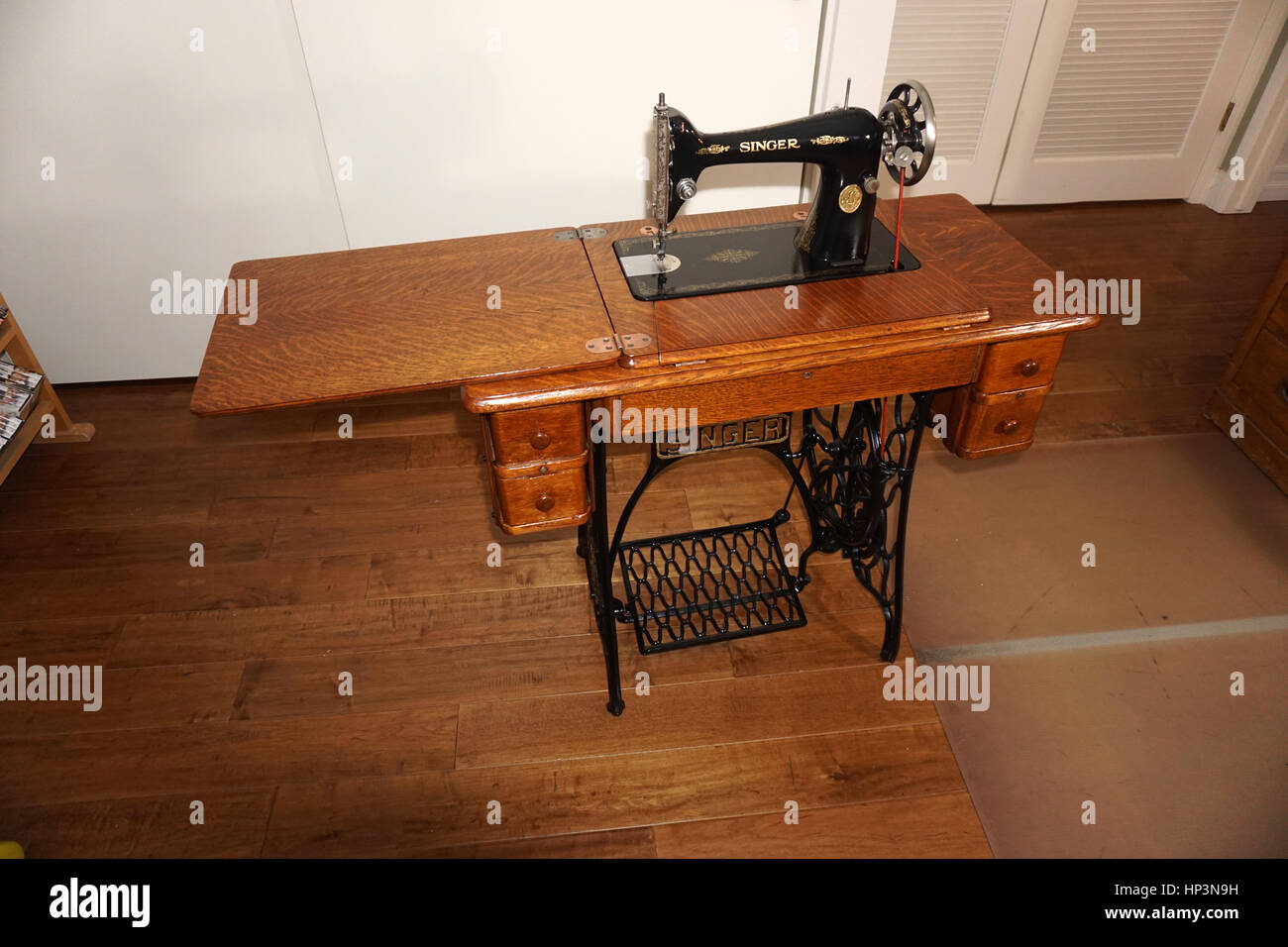 Fully Restored Singer Model 66 Sewing Machine Stock Photo