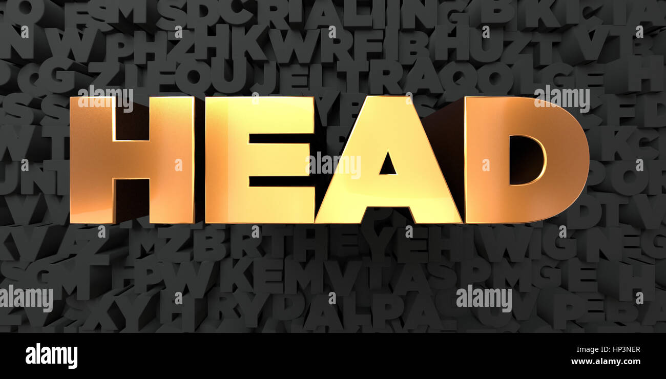 Head - Gold text on black background - 3D rendered royalty free stock ...