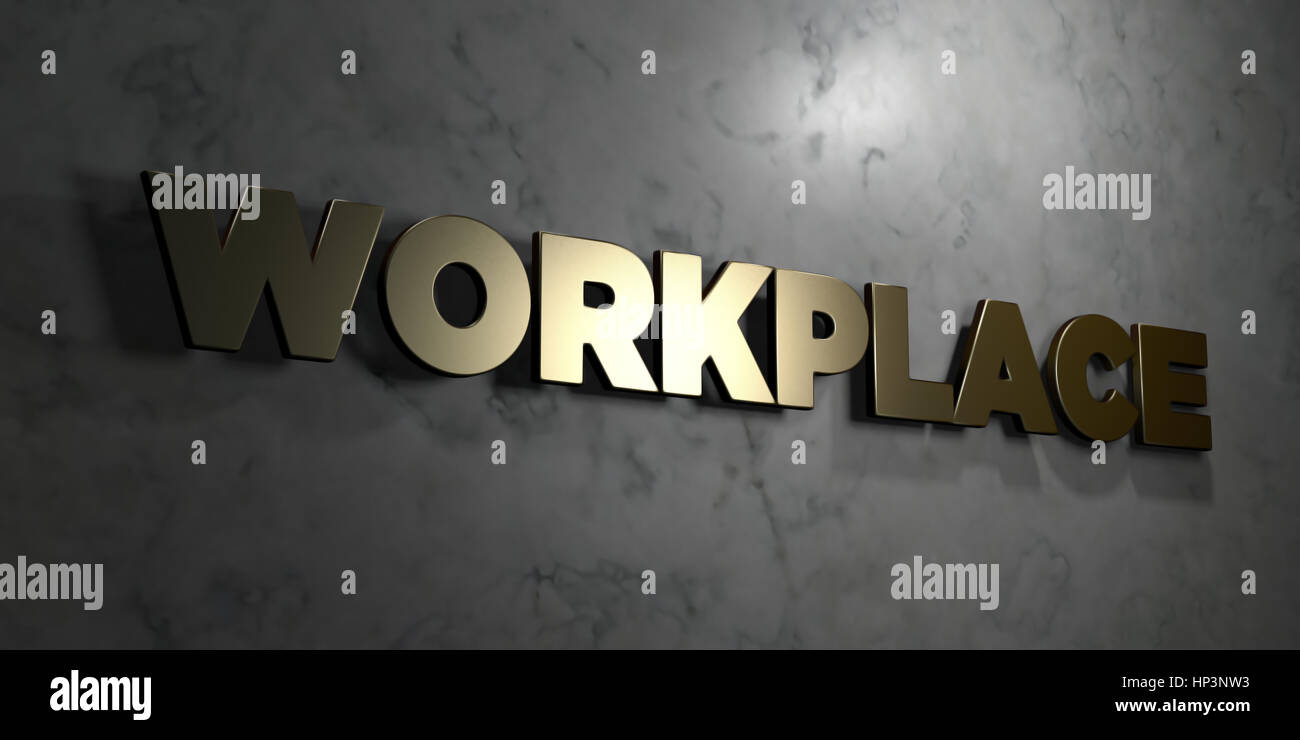 Ptinable Rode Gold Work Signs Workplace - Gold sign mounted on glossy marble wall - 3D rendered ...