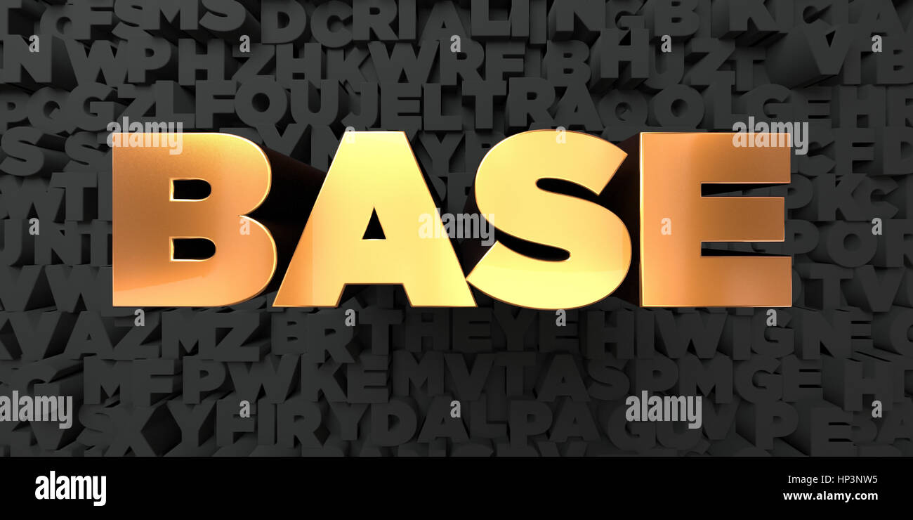 Base Text Sign Base - Gold text on black background - 3D rendered royalty free stock ...
