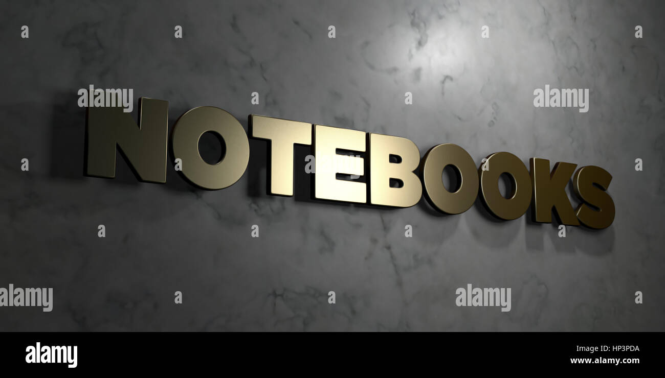 Note Books Sign Notebooks - Gold sign mounted on glossy marble wall - 3D rendered ...