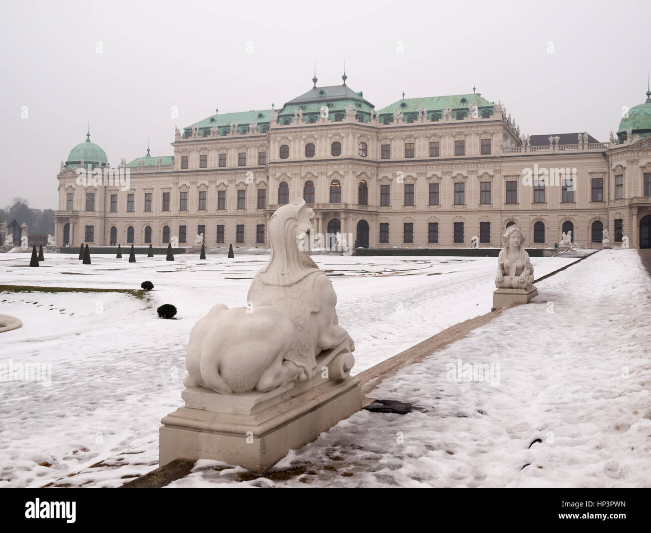 Belvedere baroque gardens and palace covered with snow, Vienna Stock ...