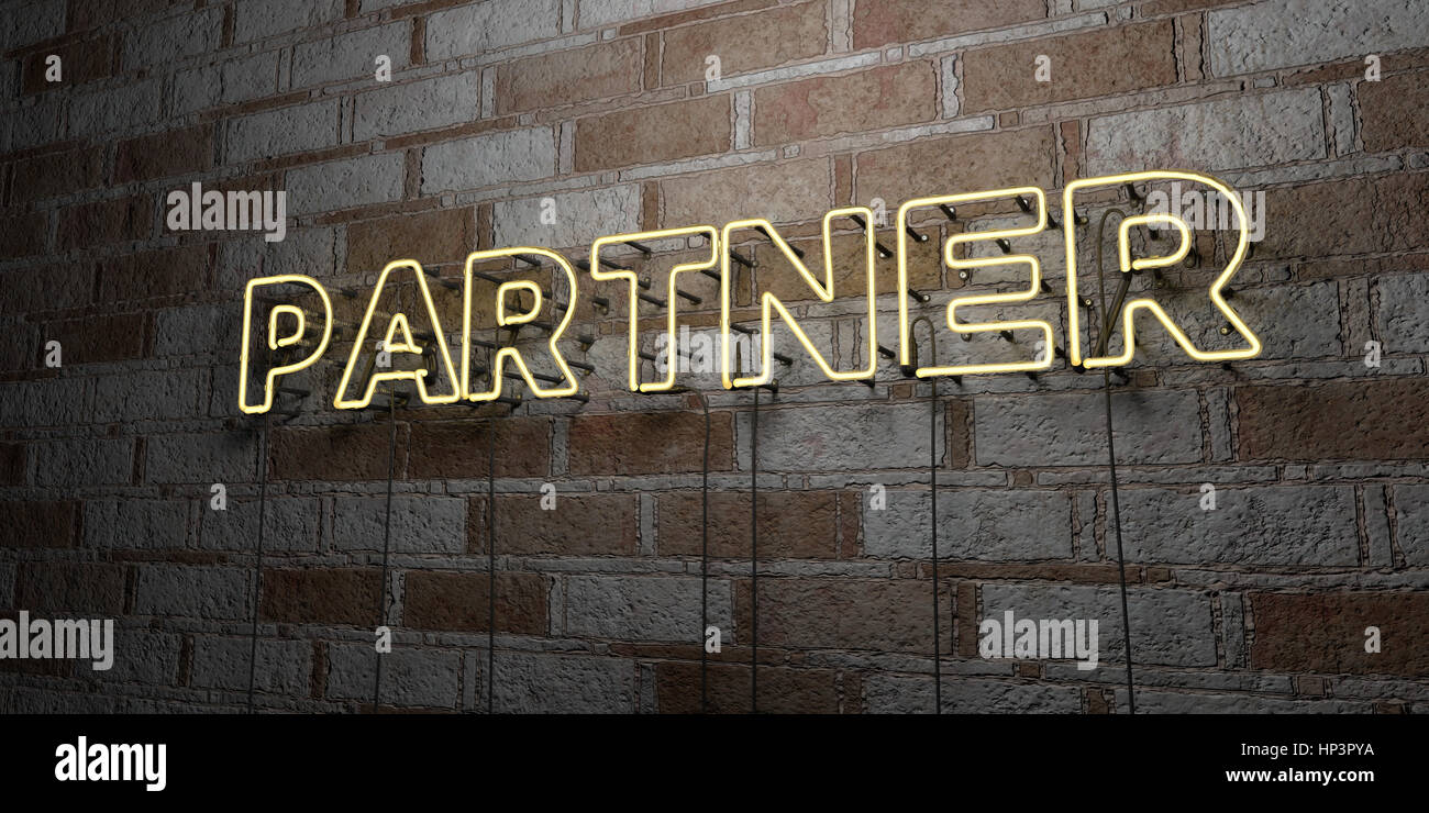 Partners Only Sign PARTNER - Glowing Neon Sign on stonework wall - 3D rendered royalty ...
