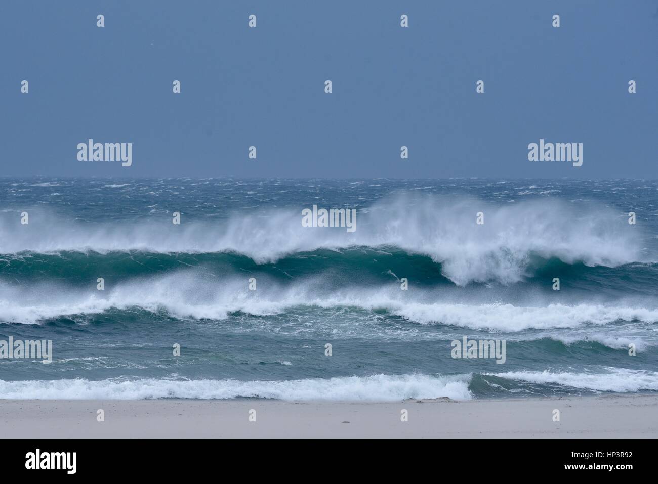 Severe weather, high surf and waves crash upon shore of Mission Beach, San Diego,  California. Stock Photo