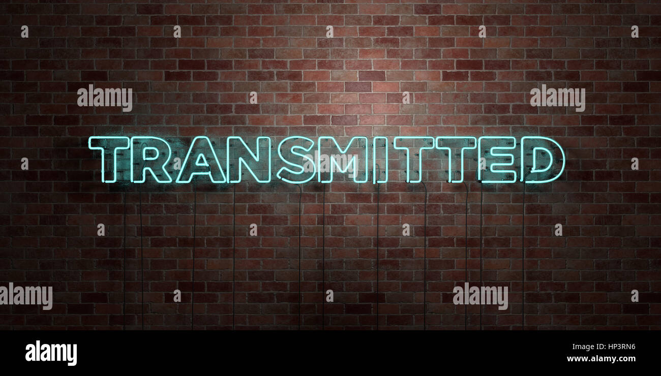 Transmitting Sign TRANSMITTED - fluorescent Neon tube Sign on brickwork - Front view - 3D ...