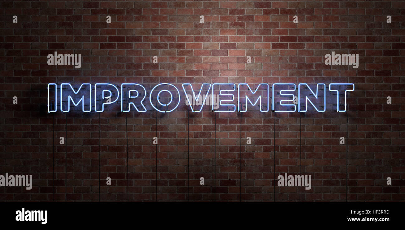 IMPROVEMENT - fluorescent Neon tube Sign on brickwork - Front view - 3D ...