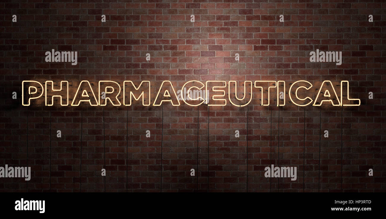 PHARMACEUTICAL fluorescent Neon tube Sign on brickwork Front view