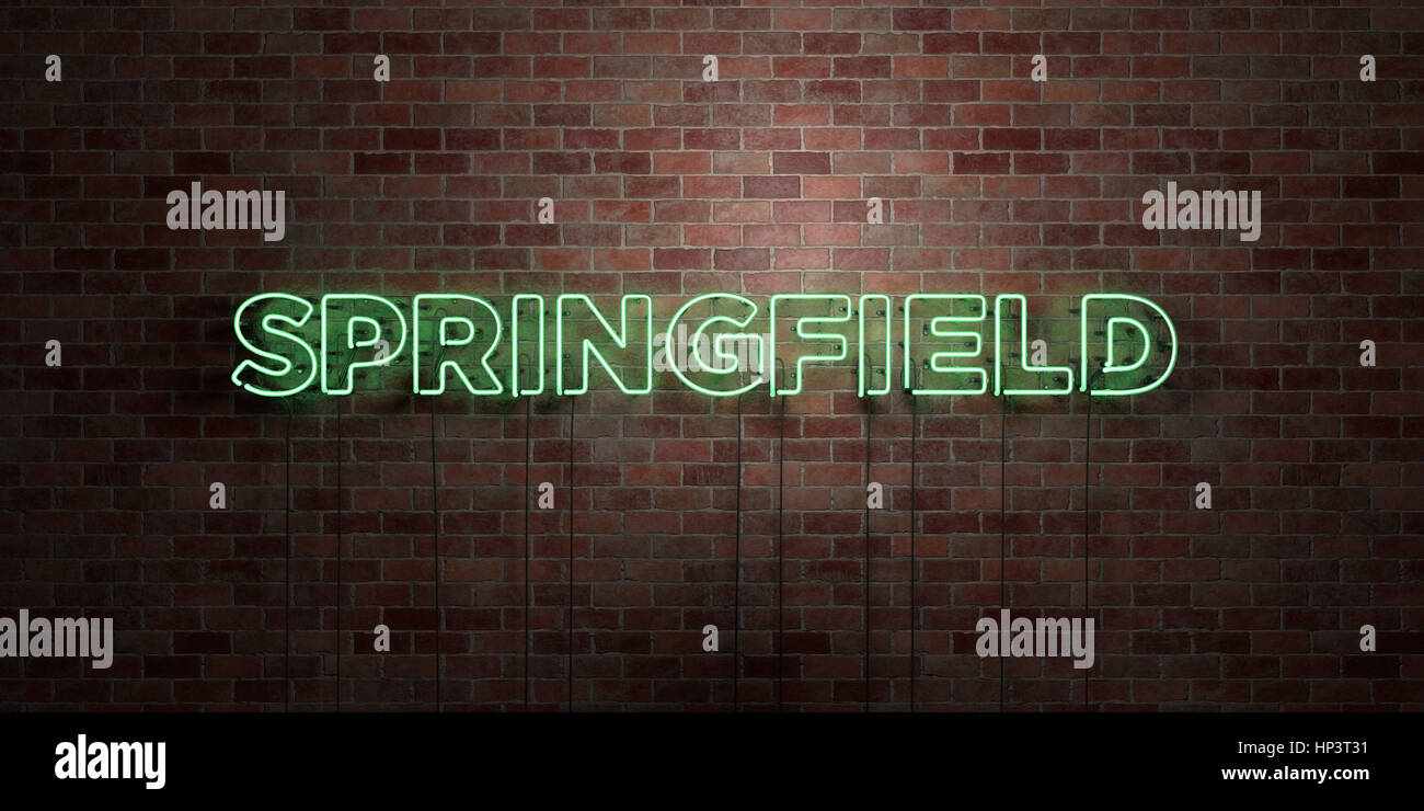 SPRINGFIELD - fluorescent Neon tube Sign on brickwork - Front view - 3D ...