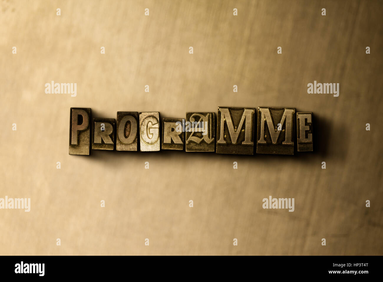 PROGRAMME - close-up of grungy vintage typeset word on metal backdrop. Royalty free stock illustration.  Can be used for online banner ads and direct  Stock Photo