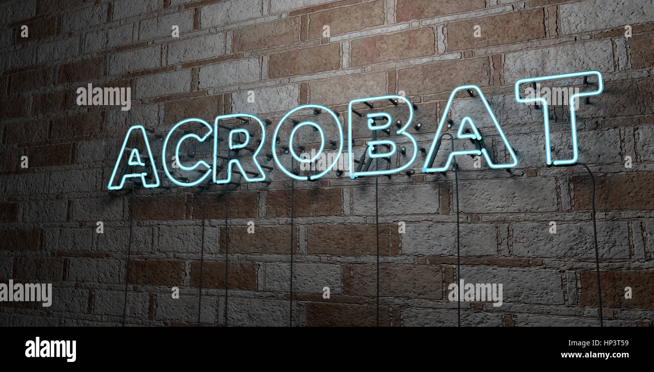 ACROBAT - Glowing Neon Sign on stonework wall - 3D rendered royalty ...