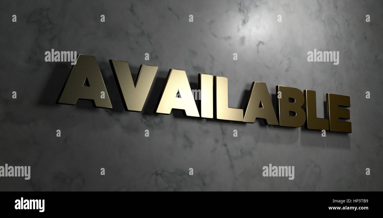 Available - Gold sign mounted on glossy marble wall - 3D rendered ...
