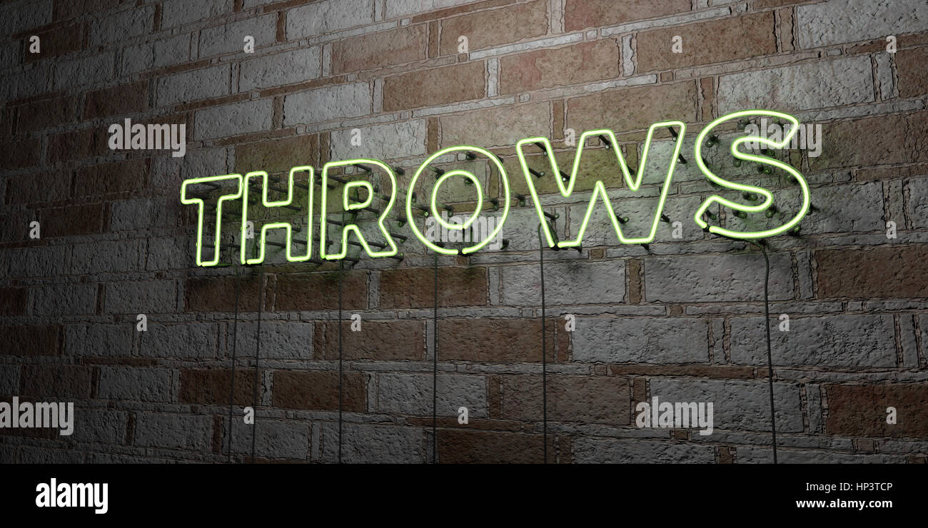THROWS - Glowing Neon Sign on stonework wall - 3D rendered royalty free stock illustration.  Can be used for online banner ads and direct mailers. Stock Photo