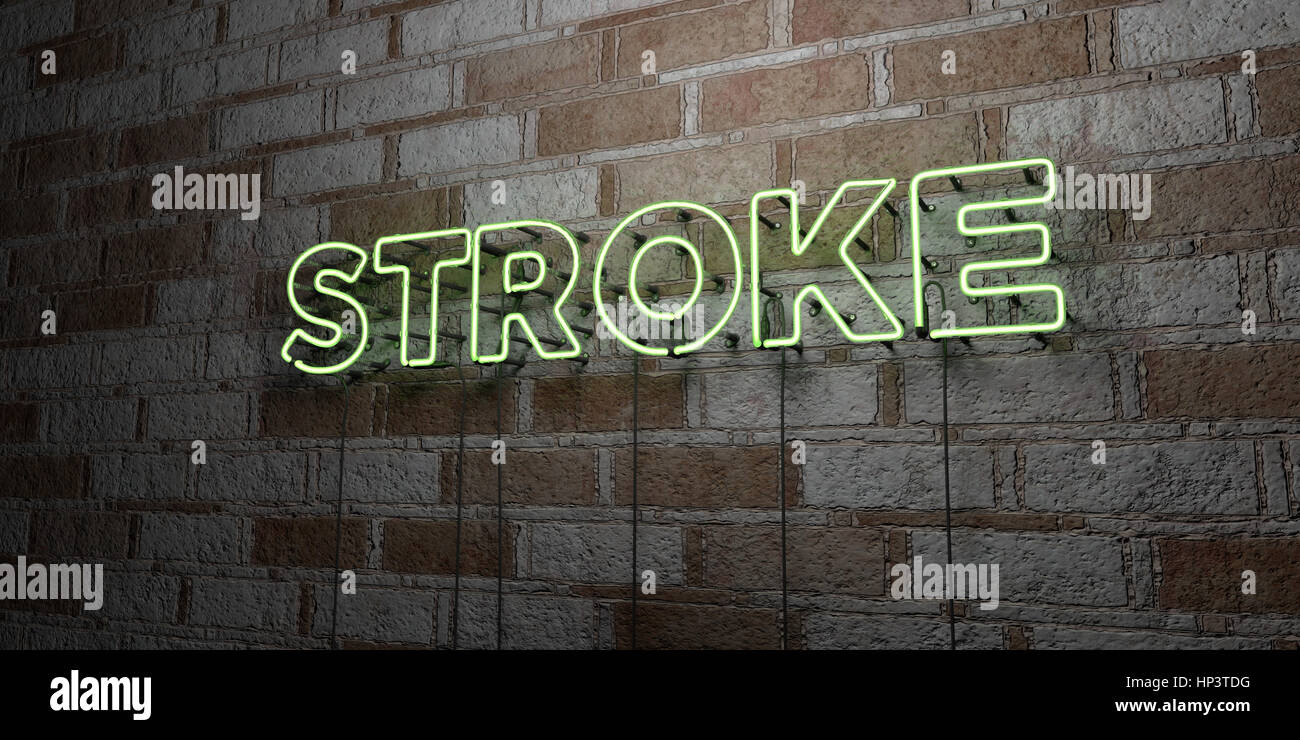 STROKE - Glowing Neon Sign on stonework wall - 3D rendered royalty free stock illustration.  Can be used for online banner ads and direct mailers. Stock Photo